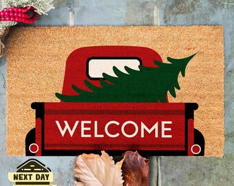 Welcome Doormat, Christmas Season Doormat, Christmas Tree Doormat, Seasonal Home Decor, Christmas Doormat, Christmas Gift, Realtor Gift