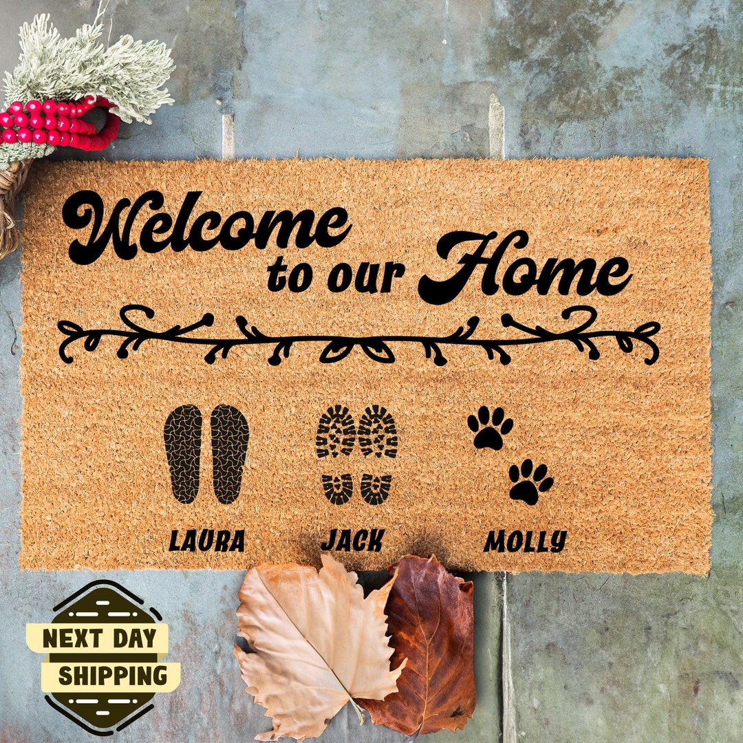 Custom Family & Pet Name Welcome Mat, Custom Names Doormat, Welcome Mat ...