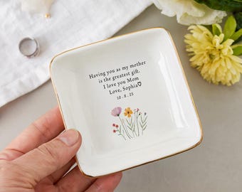 Custom Floral Mom Trinket Dish, Flower Ring Dish, Personalized Gift, Mother's Day Gift, Mother Daughter Gift, Mom Gift, Mother Birthday Gift