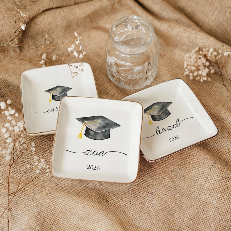 Personalized Graduation Trinket Dish, Birth Flower, Class of 2025 image 2