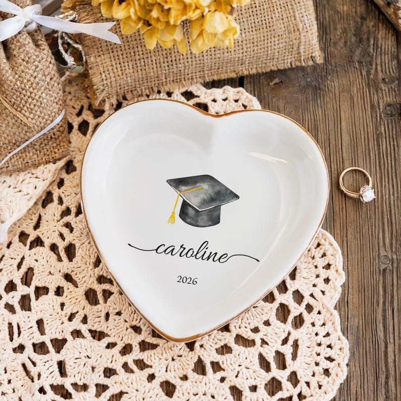 Personalized Graduation Trinket Dish, Birth Flower, Class of 2025 image 3