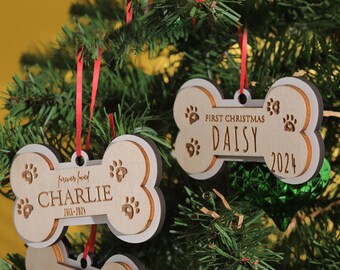 Custom Laser-Cut Wood Dog Bone Ornament, Memorial Gift