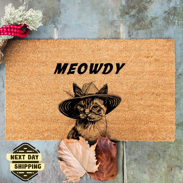 Meowdy Doormat, Funny Door Mat, Cat Doormat, Funny Welcome Mat, Cowboy Kitty Doormat, Closing Gift, Cute Doormat, Pet Lover Gift, Cat Mom