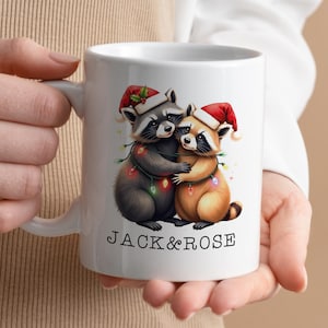 Cute Raccoon Mug, Cute Christmas Mug, Custom Christmas Mug, Raccoon Mug, Gift for Her, Couple Mug, Customized Mug, Christmas Gift, Mug