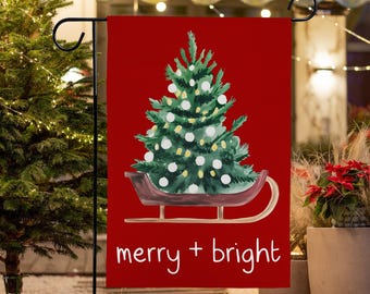 Merry and Bright Garden Flag, Christmas Flag, Christmas Decor, Holiday Porch Decor, Double Sided Flag, Seasonal Decor, Outdoor Holiday Flags