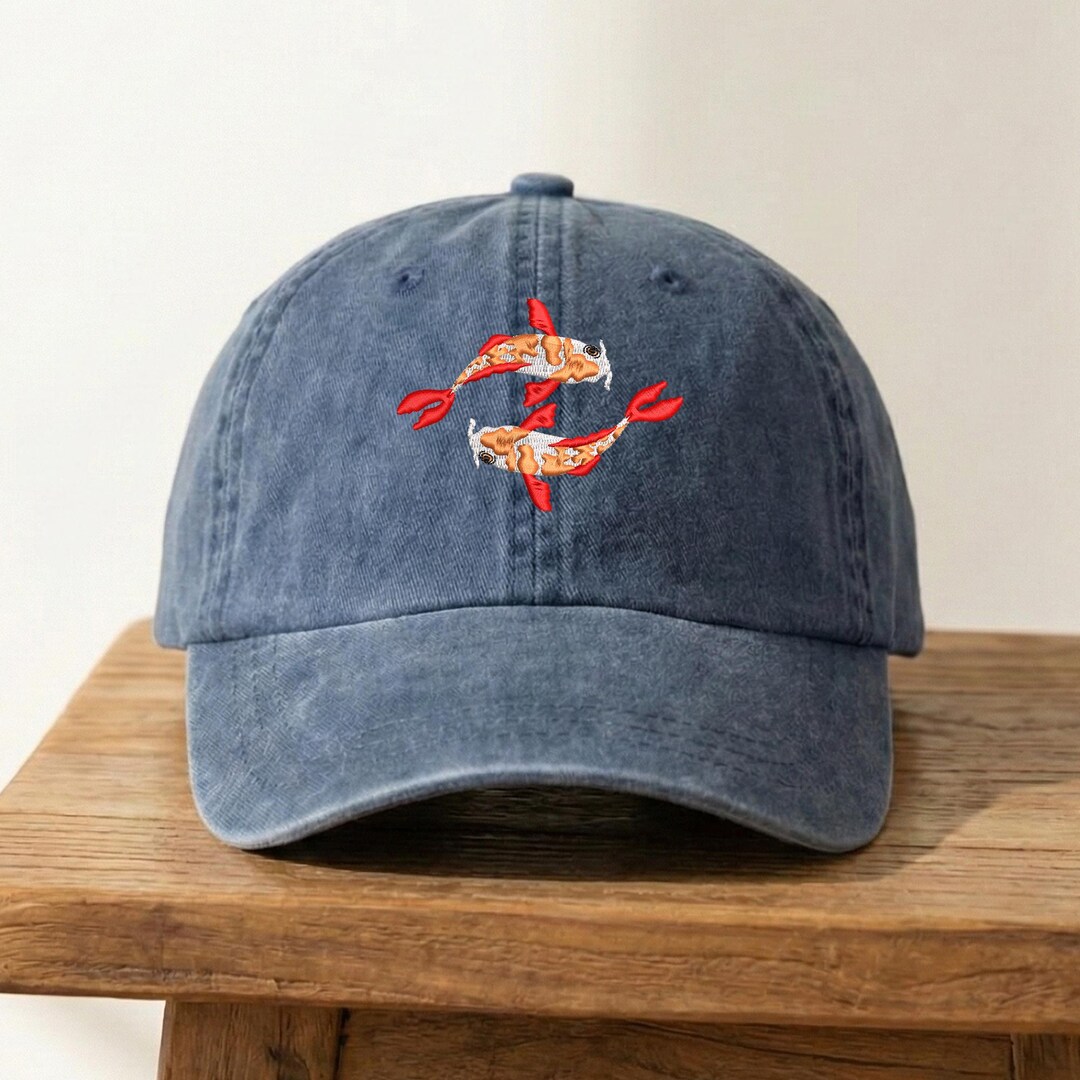 Koi Fish Embroidered Hat, Yin Yang Inspired Cap, Japanese Aesthetic Hat ...