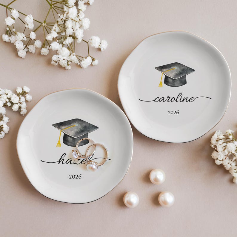 Personalized Graduation Trinket Dish, Birth Flower, Class of 2025 image 5