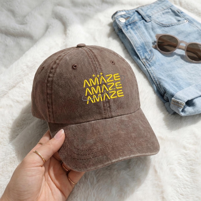 Embroidered "Amaze Amaze Amaze" Baseball Cap, Funny Space Quote Hat, Project Hail Mary Merch, SciFi Reader Hat, Jazz Hands Hat, Alien Hat image 2