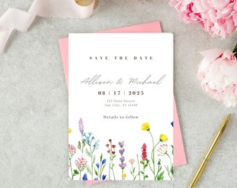 Wedding Invitation Template Bundle, Wildflowers, 6 items, Easy Digital Templates to Download, Edit, and Print, RSVP, Save the Date, Menu