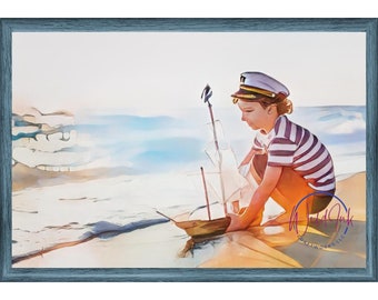 Sailor Girl, Wall Art, Digital Wall Art, Boats, Watercolors, Nautical Decor, Lake Decor, Home Decor, Kids Decor, Nature, Digital Downloads