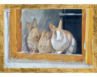 Rabbits, Wall Art, Digital Downloads, Prints, Multiple Sizes, Multiple Uses, Watercolor Style, Animals, Farm, Nature, Home Decor, Bunnies