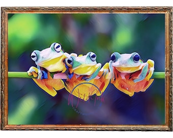 Frogs, Digital Wall Art, Downloads, Printable, Multiple Sizes for Multiple Uses, Painting Style, Animals, Nature, Home Decor
