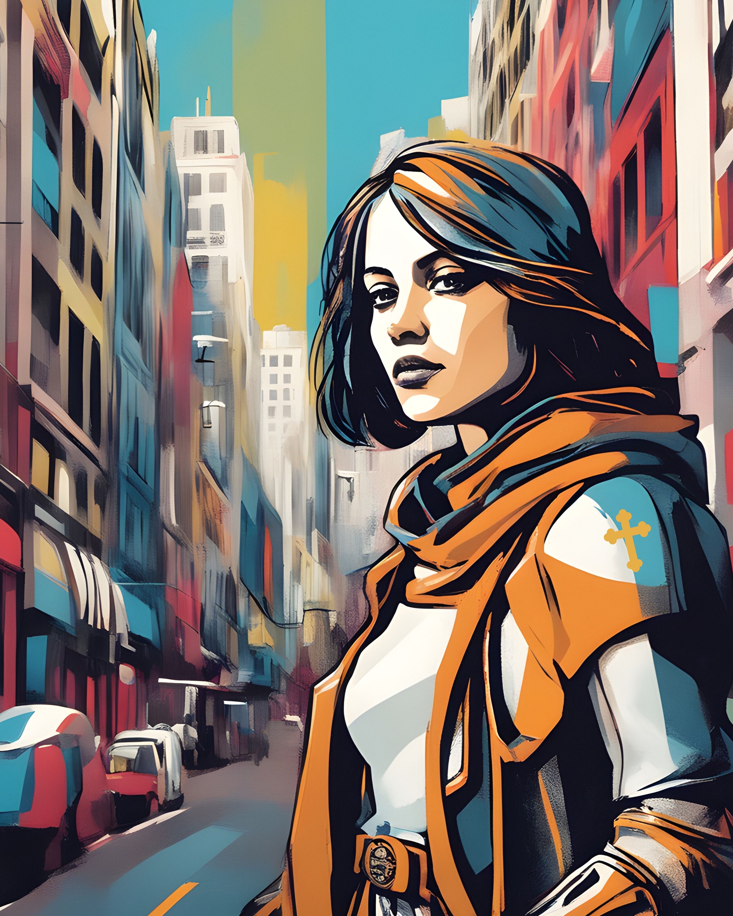 Digital Wall Art, Downloads, Printable, Multiple Sizes for Multiple Uses, Comic Book Style, Joan