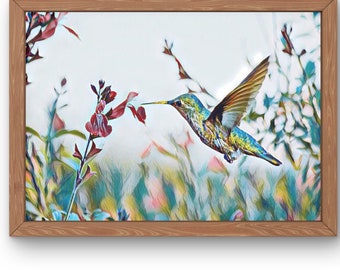 Hummingbirds, Digital Wall Art, Downloads, Printable, Multiple Sizes for Multiple Uses, Painting Style, Birds, Nature