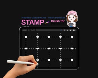 Pinceles de sellos de marca de agua con forma de corazón para Procreate y archivo PNG / Patrón superpuesto antirrobo adorable / Descarga instantánea