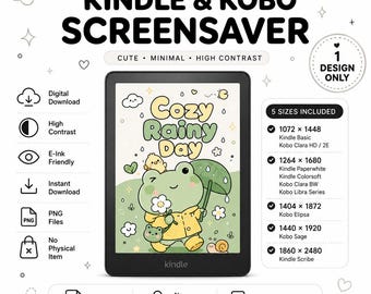 Cozy Rainy Day Kindle & Kobo Screensaver | Cute Kawaii E-Ink Wallpaper | Lock Screen | Digital Download PNG