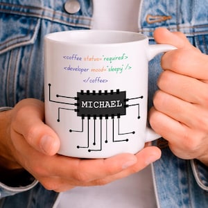 Funny Developer Mug Personalized Name, Coffee Required 404 Energy Not Found Mug, Programmer Gift, Coding Humor Mug 11oz 15oz