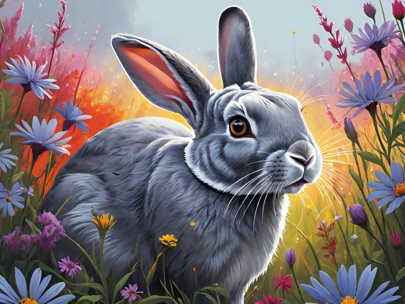 Blueish Gray Rabbit Bunny Rabbit Instant Download Digital Art - Etsy