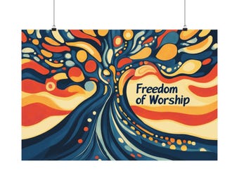 Freedom of Worship Poster: Retro Tree Art, FDR Four Freedoms
