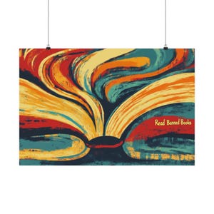 Read Banned Books Poster Wall Art Freedom of Expression Learning and Knowledge for Home Office Dorm Decor Library or Classroom