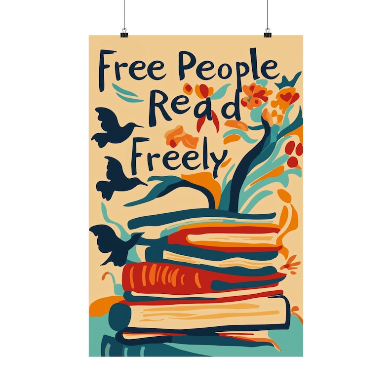Free People Read Freely Poster: Banned Books Art, Literary Home Decor image 1