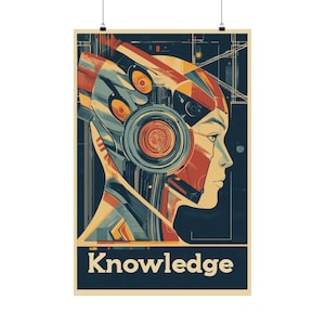 Póster de arte de pared con diseño retrofuturista que celebra la educación y toda una vida de aprendizaje para el hogar, la oficina, el dormitorio, la biblioteca o el aula