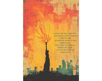 Yearning to Breathe Free Poster Wall Art Statue of Liberty Poem Support Immigration Love Diversity for Home Office or Dorm Decor