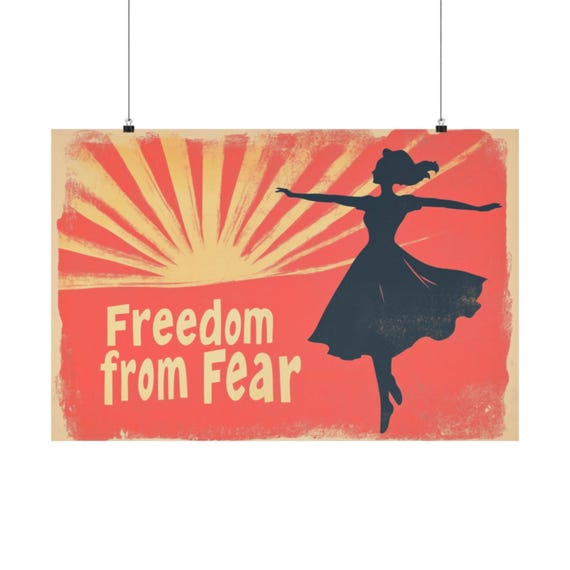 Freedom From Fear Poster: Retro Woman Silhouette, FDR Four Freedoms Wall Art