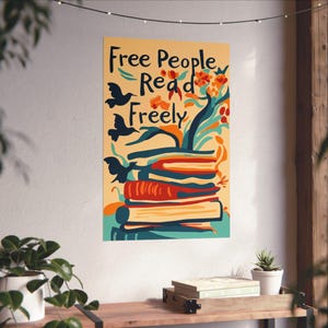 Free People Read Freely Poster: Banned Books Art, Literary Home Decor image 3