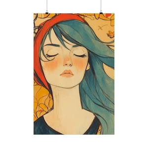 Póster de introspección, arte de pared, impresión artística de ensueño, carteles, decoración serena para dormitorio, regalo para amantes del arte, arte bohemio para el hogar, oficina o dormitorio.