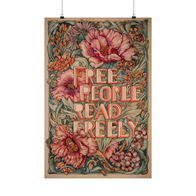 Art Nouveau Floral Print | Free People Read Freely Poster, Shabby Chic Print image 1