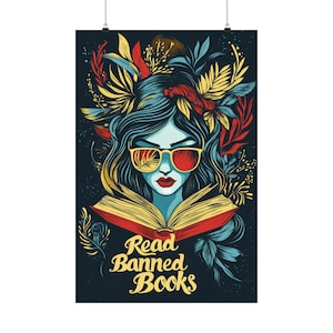 Read Banned Books Poster Wall Art Freedom of Thought Poster Freedom of Expression Poster for Home Office or Dorm Decor