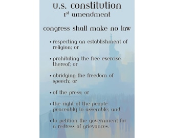 First Amendment Poster: Statue of Liberty, Bill of Rights Wall Art Classroom Print
