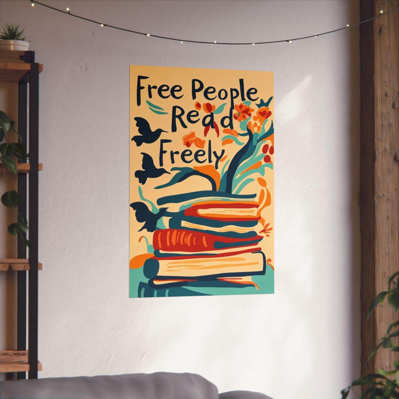 Free People Read Freely Poster: Banned Books Art, Literary Home Decor image 4
