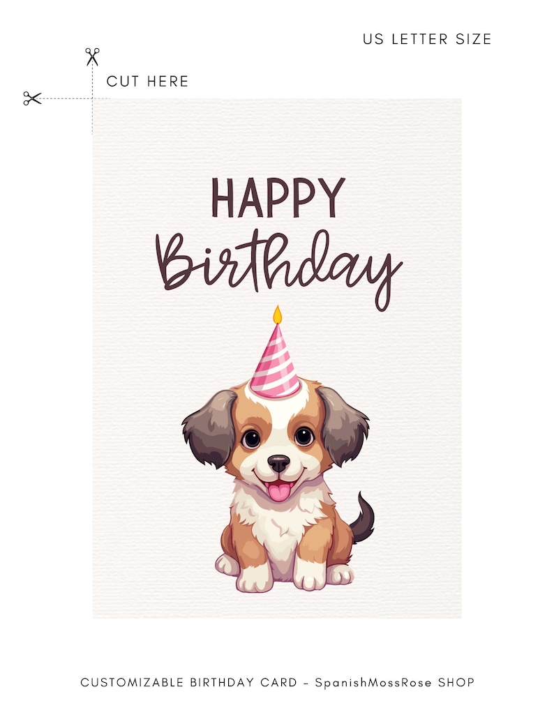 Cute Dog Happy Birthday Card Printable and Digital Download Card Funny ...