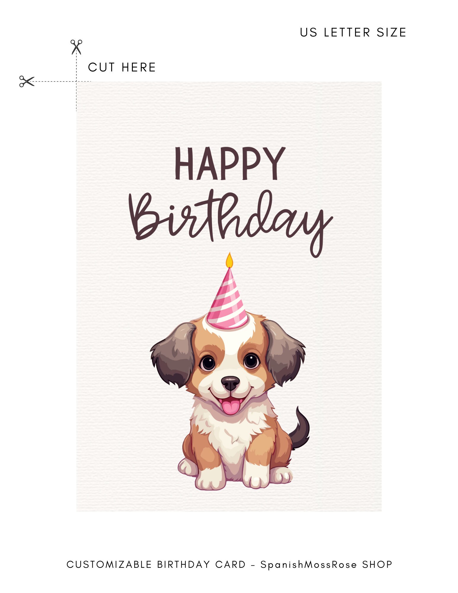 Cute Dog Happy Birthday Card Printable and Digital Download Card Funny ...