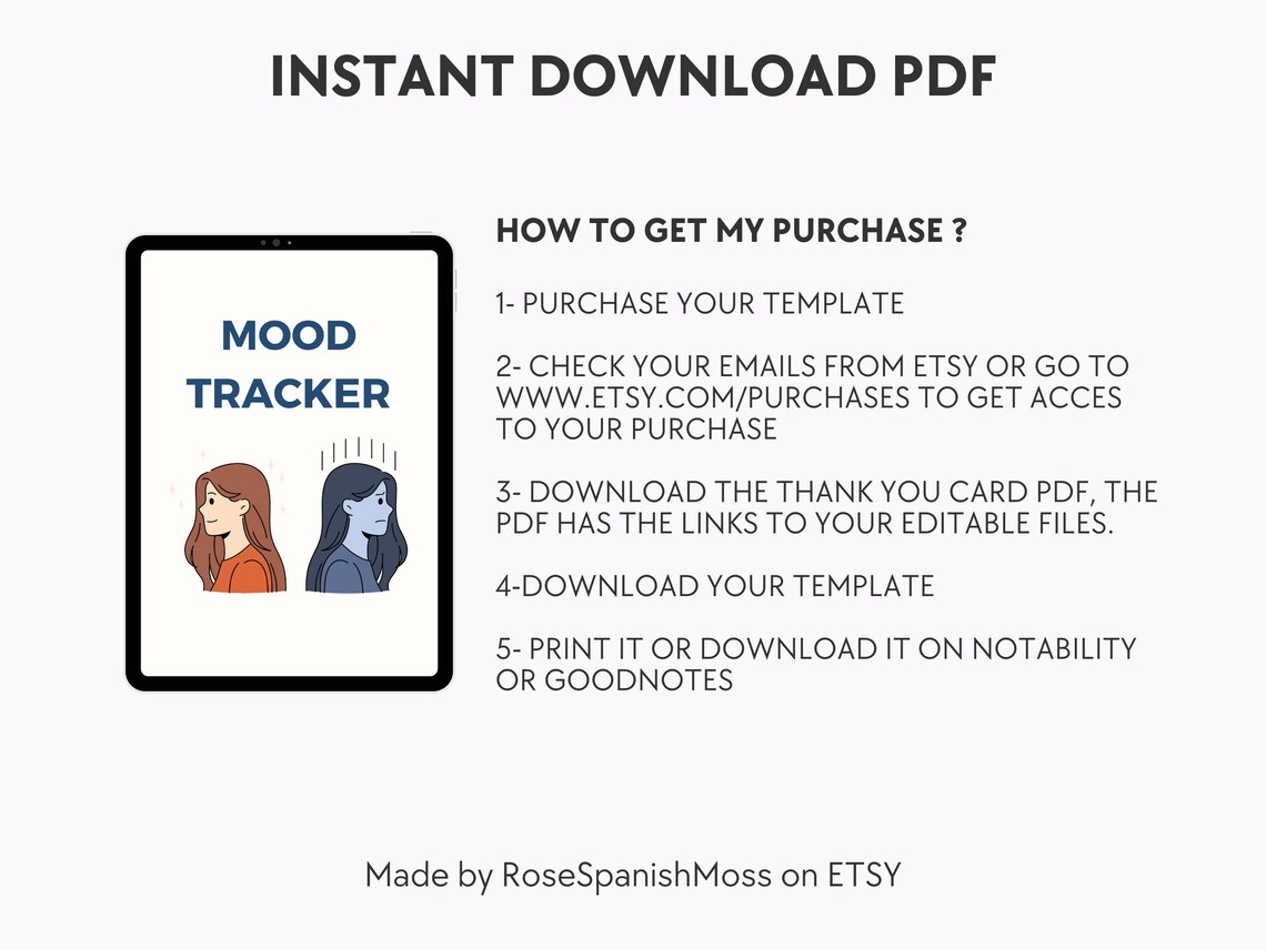 Mood Tracker Printable, Mood Tracker Digital, A5 Mood Tracker Journal ...