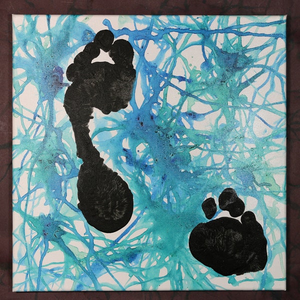 Footprint series #2 2020 14x14 inches (original acrylic painting on canvas, bioart, enviromental)