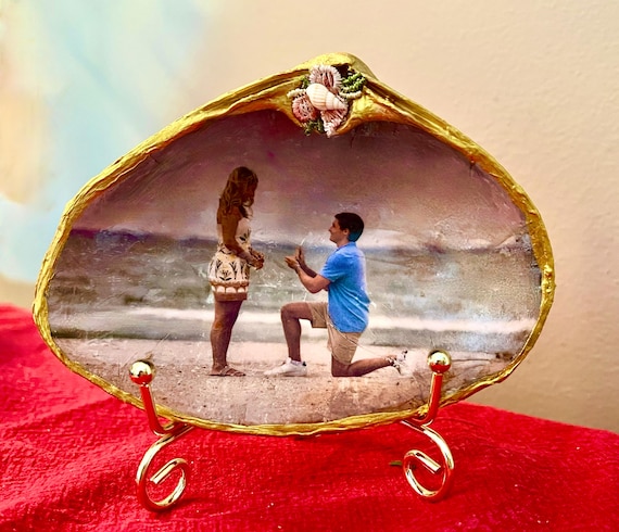 Engagement Shell Keepsake, Custom Proposal Shell, Personalized Photo Gift,