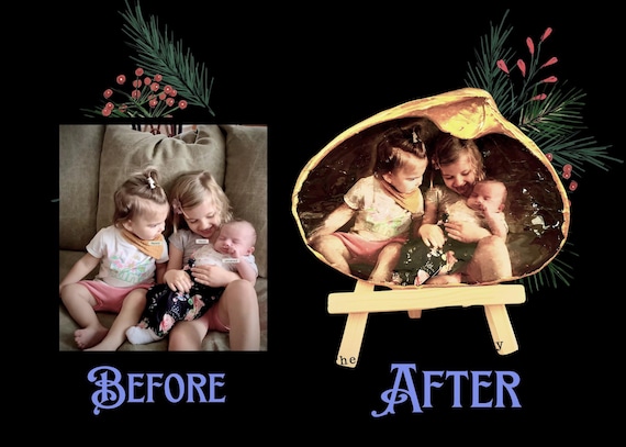 Custom Photo Restoration on a Seashell – Preserve & Reimagine Your Old Photo to a Shell