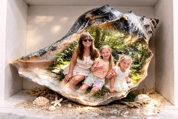 Handcrafted Whelk Shell Photo Keepsake – Mother & Daughter Gift, Grandparent Gift – Personalized Coastal Heirloom – Made to Order