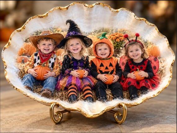 Personalized Fall Photo Shell Keepsake | Custom Autumn Seashell Gift, Gold-Finished Photo Frame