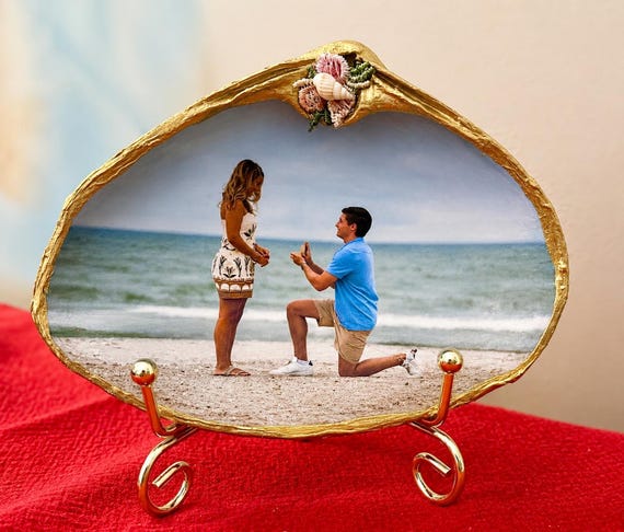 Engagement Shell Keepsake, Custom Proposal Shell, Personalized Photo Gift,