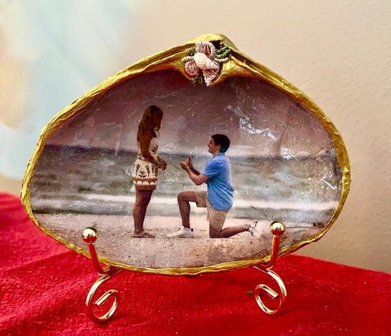 Engagement Shell Keepsake, Custom Proposal Shell, Personalized Photo Gift,