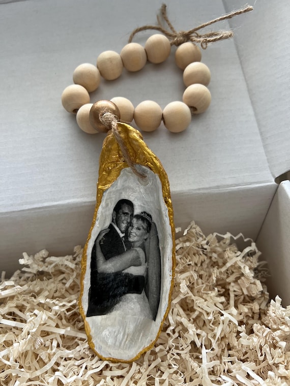 Personalized Oyster Shell Wine Charm. Make any bottle special with a handcrafted oyster shell tag, personalized with your favorite photo.