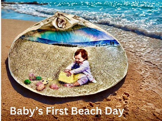 Beach Baby Keepsake Shell – Custom Photo on Natural Shell-Baby's First Easter-Grandparent Gift, Easter Gift, Nursery or Coastal Decor Accent