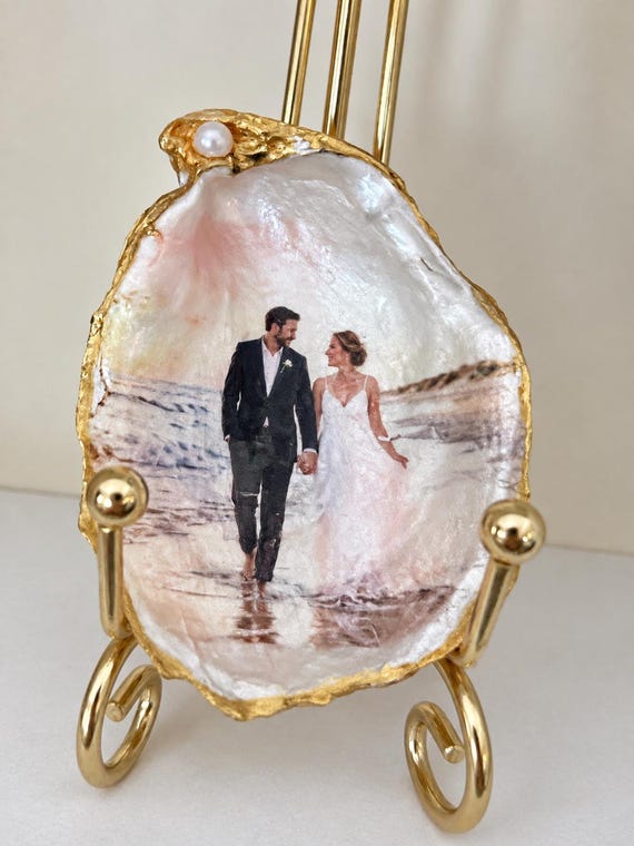 Personalized Oyster Shell Wine Charm. Make any bottle special with a handcrafted oyster shell tag, personalized with your favorite photo.