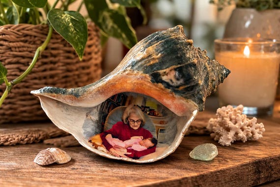 Handcrafted Whelk Shell Photo Keepsake – Mother & Daughter Gift, Grandparent Gift – Personalized Coastal Heirloom – Made to Order