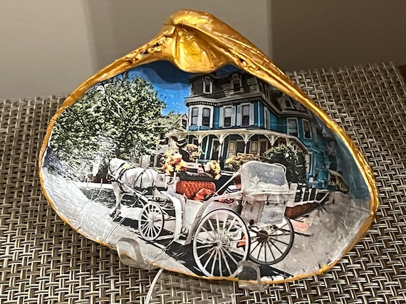 Shell Tales Cape May Photo Souvenir for Inns, Wineries, Restaurant Gift Shops. Custom photo on a clamshell. Coastal art and home decor.