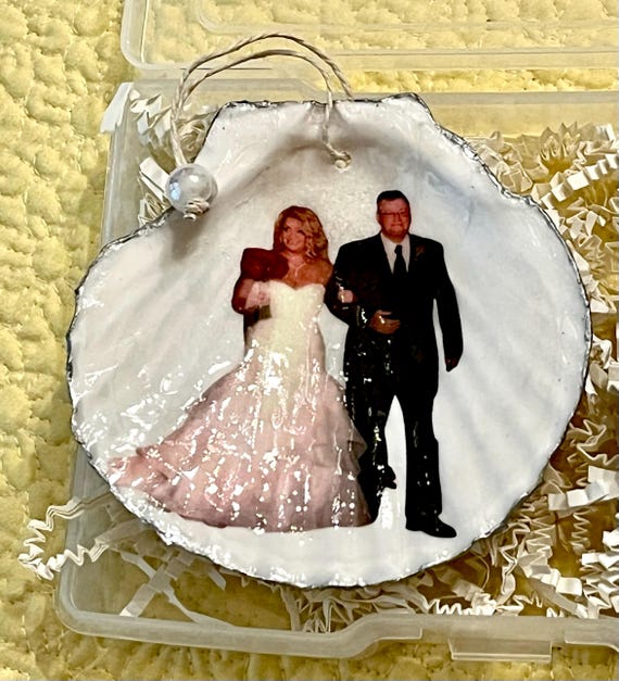 Wedding Photo Memorial Ornament on Scallop Shell | Personalized Photo Transfer Keepsake | Father of the Bride Gift | Sympathy Memory Shell